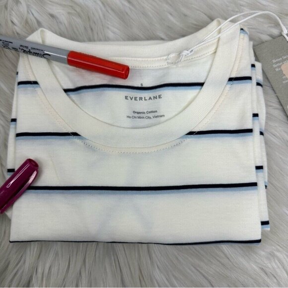 Everlane Women's NWT White Blue Striped The Organic Cotton Crew Neck Tee S/C34 - Picture 8 of 13